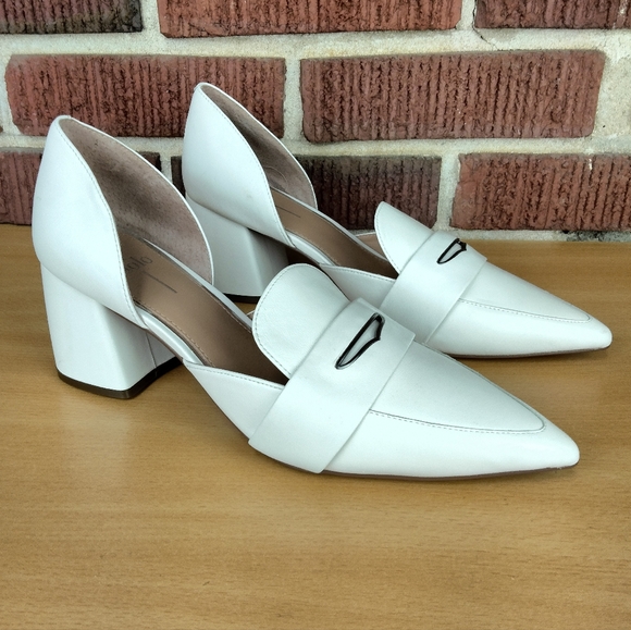 Linea Paolo Cache D'Orsay Block Heel Pumps in Ivory Leather Sz. 9 - Picture 2 of 10